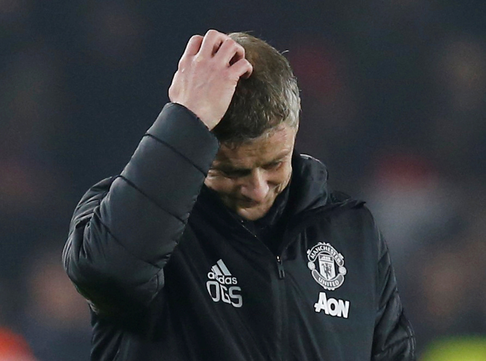 Manchester United manager Ole Gunnar Solskjaer reacts after the match against Sheffield United, November 24, 2019. u00e2u20acu201d  Reuters pic