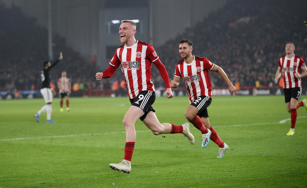 Sheffield United's Oliver McBurnie celebrates scoring their third goal against Manchester United, November 24, 2019. u00e2u20acu201d Action Images via Reuters/Carl Recine 