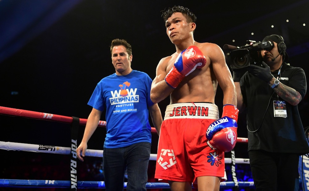 Jerwin Ancajas of the Philippines gestures to fans after defeating Ryuichi Funai of Japan in their 12-round Super Flyweight IBF World Title fight in Stockton, California May 4, 2019. — AFP pic