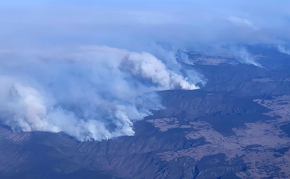 Photo taken on November 9, 2019 shows bushfires taken from a plane in over north eastern New South Wales. u00e2u20acu201d AFP pic 