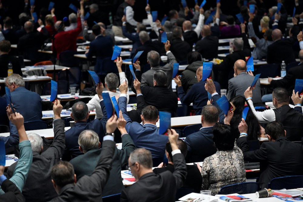 Delegates vote during the Alternative for Germany (AfD) party meeting in Braunschweig, Germany, November 30, 2019. u00e2u20acu201d Reuters picnn