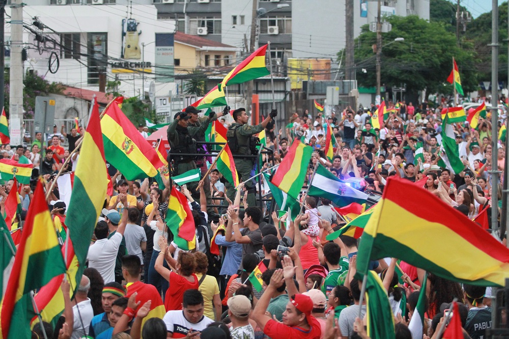 People take to the streets of Santa Cruz to celebrate the resignation of Bolivian President Evo Morales on November 10, 2019. u00e2u20acu201d AFP pic