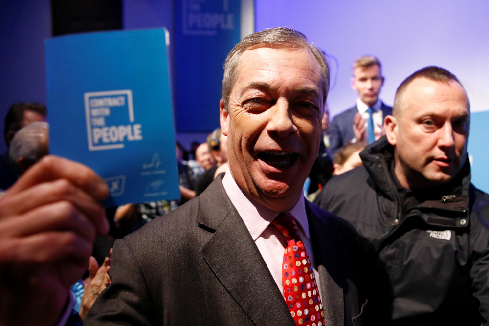 Brexit Party leader Nigel Farage attends the launch of the partyu00e2u20acu2122s policy launch in London, Britain, November 22, 2019. u00e2u20acu201d Reuters  pic 