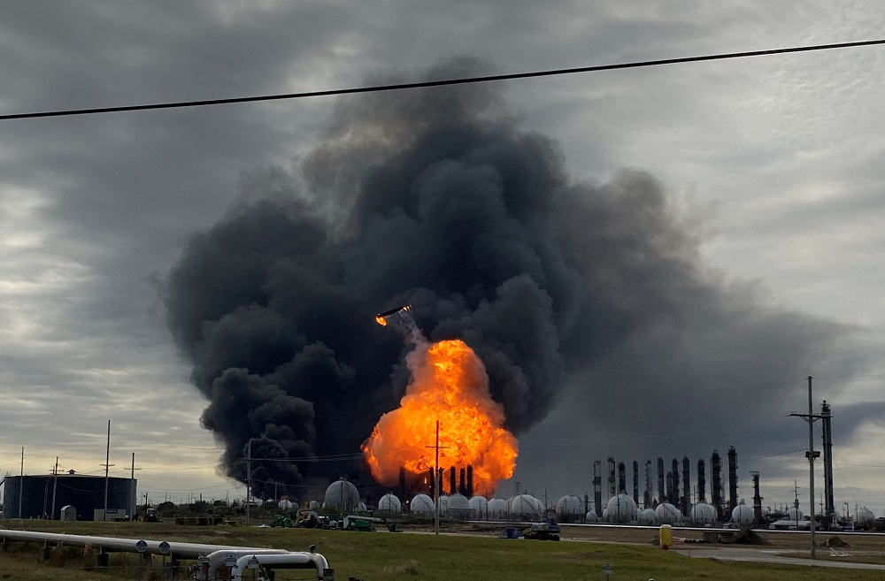 Flames are seen after a massive explosion that sparked a blaze at a Texas petrochemical plant in Port Neches, Texas November 27, 2019. u00e2u20acu2022 Reuters pic