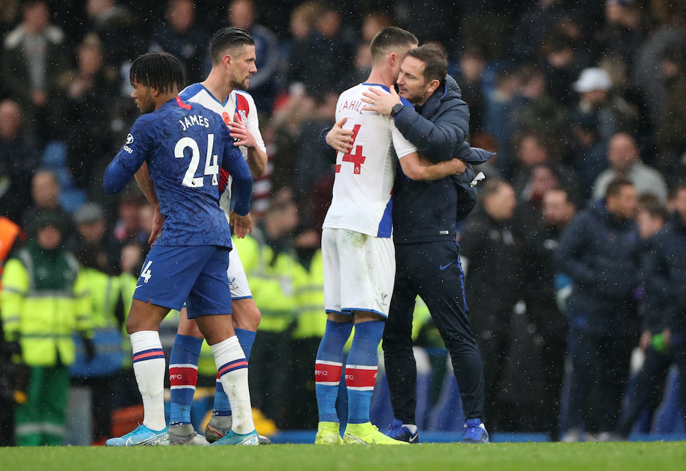 Chelsea manager Frank Lampard embraces Crystal Palaceu00e2u20acu2122s Gary Cahill after the match at Stamford Bridge, London, November 9, 2019. u00e2u20acu201d Reuters pic