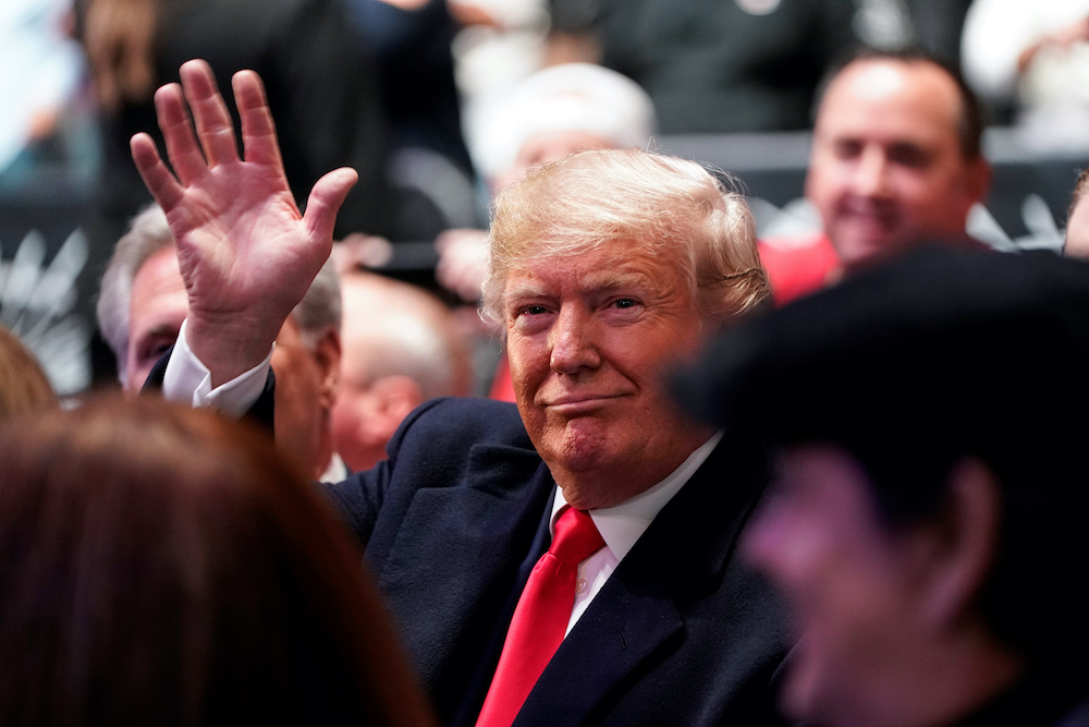 US President Donald Trump waves as he arrives to watch a mixed martial arts fight in Madison Square Garden in New York, New York, US, November 3, 2019. u00e2u20acu201d Reuters picnn