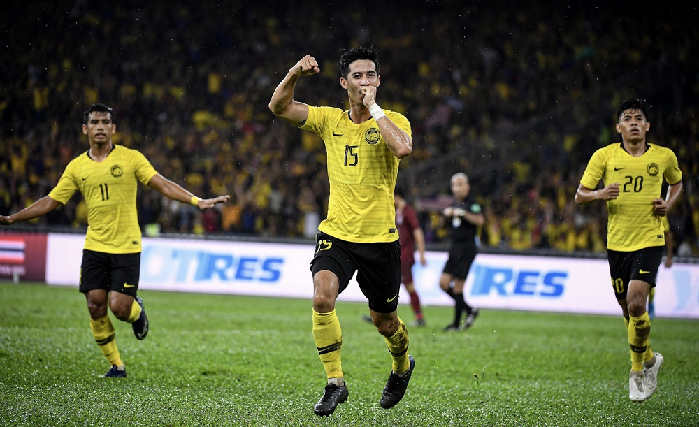 Midfielder Brendan Gan celebrates scoring a goal during the 2022 World Cup/2023 Asian Cup qualifying match against Thailand at the Bukit Jalil National Stadium in Kuala Lumpur November 14, 2019. u00e2u20acu201d Bernama pic