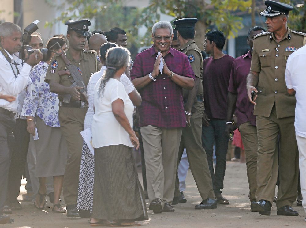Sri Lanka Peopleu00e2u20acu2122s Front party presidential election candidate and former wartime defence chief Gotabaya Rajapaksa leaves after casting his vote during the presidential election in Colombo, Sri Lanka, November 16, 2019. u00e2u20acu201d Reuters pic