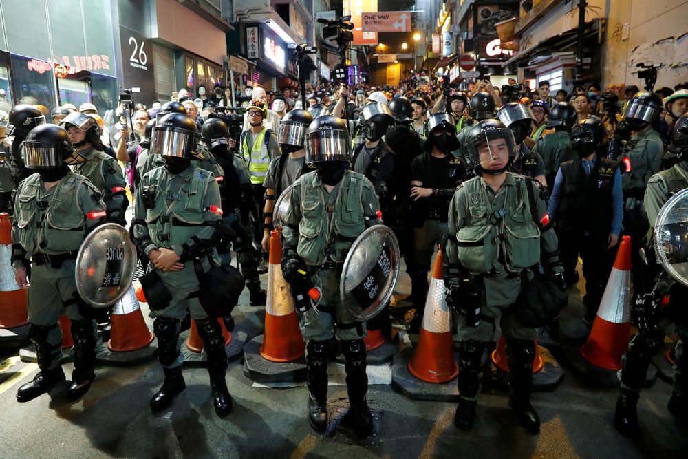 Riot police stand guard on Halloween day near Lan Kwai Fong, Central district, Hong Kong, China, October 31, 2019. u00e2u20acu201d Reuters pic