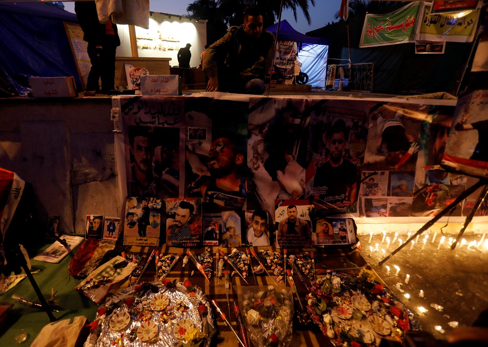 A makeshift memorial with personal belongings of those who were killed at an anti-government protests is displayed at Tahrir Square in Baghdad, Iraq November 23, 2019. — Reuters pic