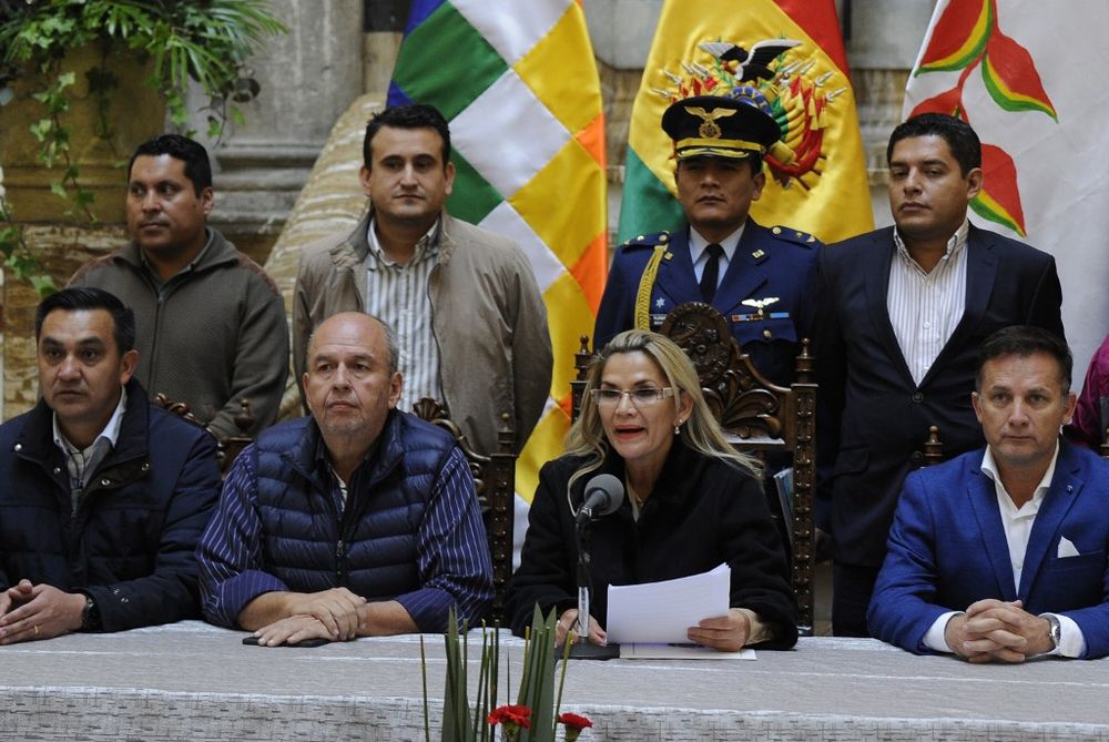 Boliviau00e2u20acu2122s interim president Jeanine Anez speaks during a press conference to announce that the Senate approved a bill that could open the door to new elections without ex-president Evo Morales, in La Paz on November 23, 2019. u00e2u20acu201d AFP pic