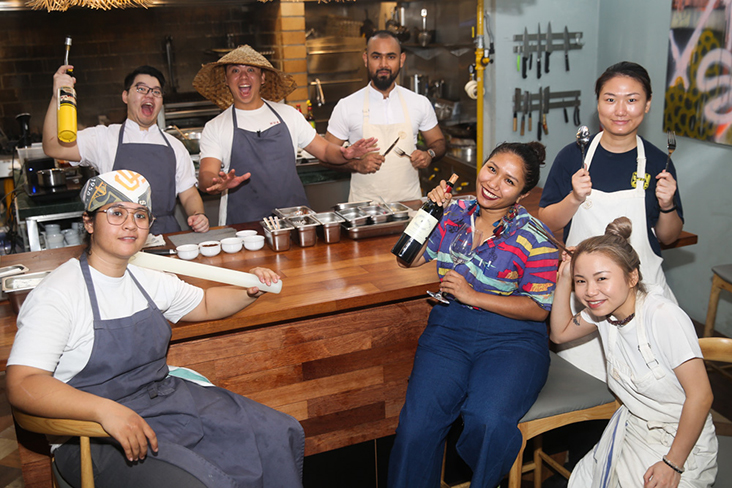 Jing Ze is where fun but well-cooked contemporary Asian food is served by this crew (front row, left to right): Vanessa Espekerman, Masnita Abdul Malik, Kartika Puspa Sari Chandra, Mei Shin Nakai (back row, left to right): Kelvin Wong, Nicholas Scorpion, Syed Hossain.