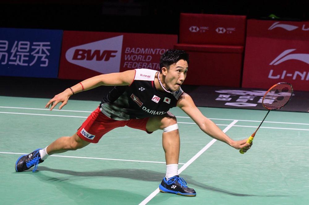 Kento Momota of Japan hits a return against Chou Tien Chen of Taiwan during their menu00e2u20acu2122s singles final match at the Fuzhou China Open badminton tournament in Fuzhou in Chinau00e2u20acu2122s eastern Fujian province on November 10, 2019. u00e2u20acu201d AFP pic