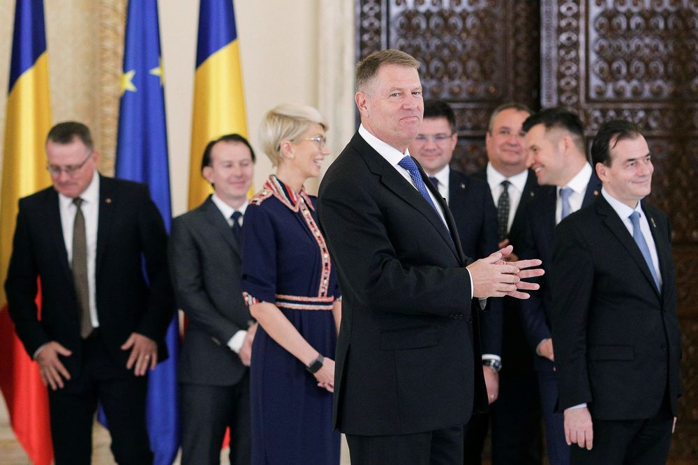Romanian President Klaus Iohannis smiles as he addresses the audience at the end of the swearing-in ceremony of the Orban cabinet at the Cotroceni presidential palace, in Bucharest, Romania, November 4, 2019. u00e2u20acu201d Inquam Photos/Octav Ganea pic via Reuters
