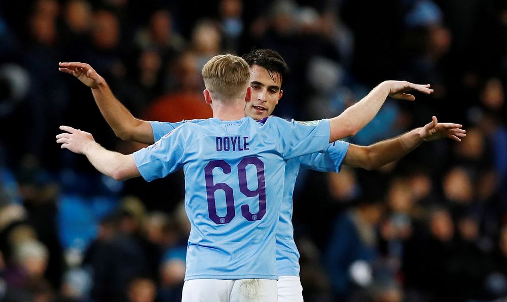 Manchester Cityu00e2u20acu2122s Tommy Doyle and Eric Garcia celebrate after their Carabao Cup Fourth Round match  against Southampton in Etihad Stadium, Manchester, October 29, 2019. u00e2u20acu201d Reuters pic