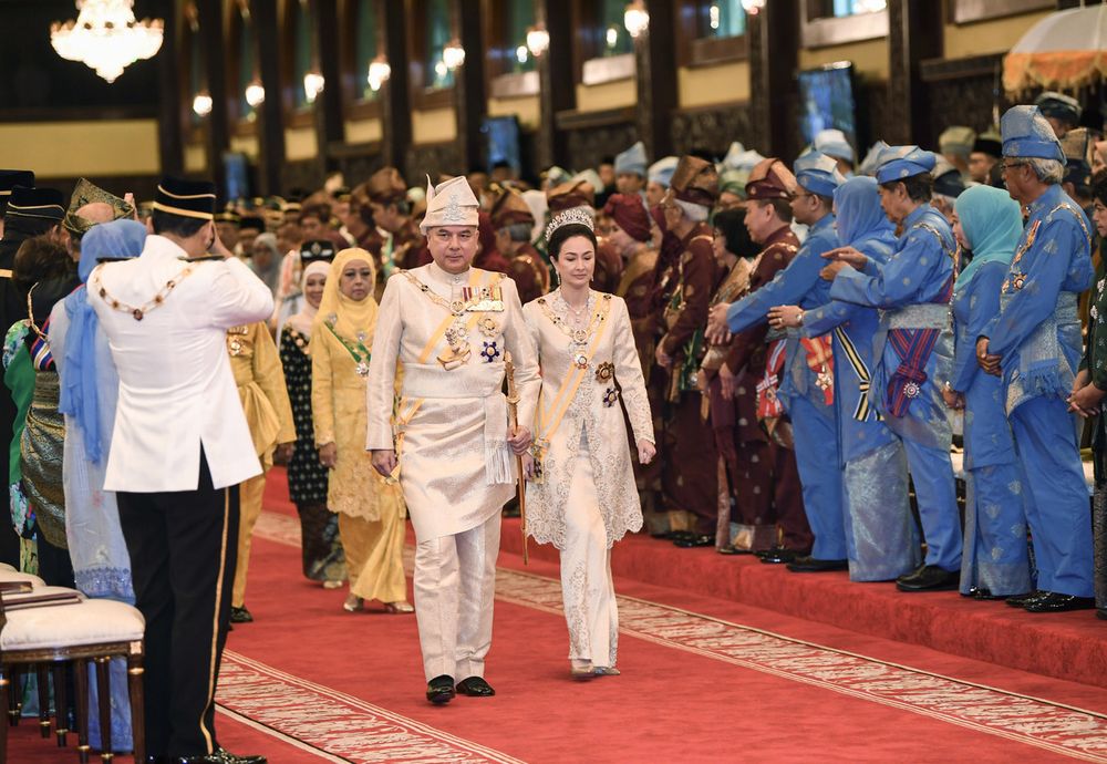 Sultan of Perak Sultan Nazrin Shah and Raja Permaisuri Perak Tuanku Zara Salim arriving at Balairong Seri to attend the ceremony in conjunction with his 63rd birthday at Istana Iskandariah, Kuala Kangsar, November 10, 2019. u00e2u20acu201d Bernama pic