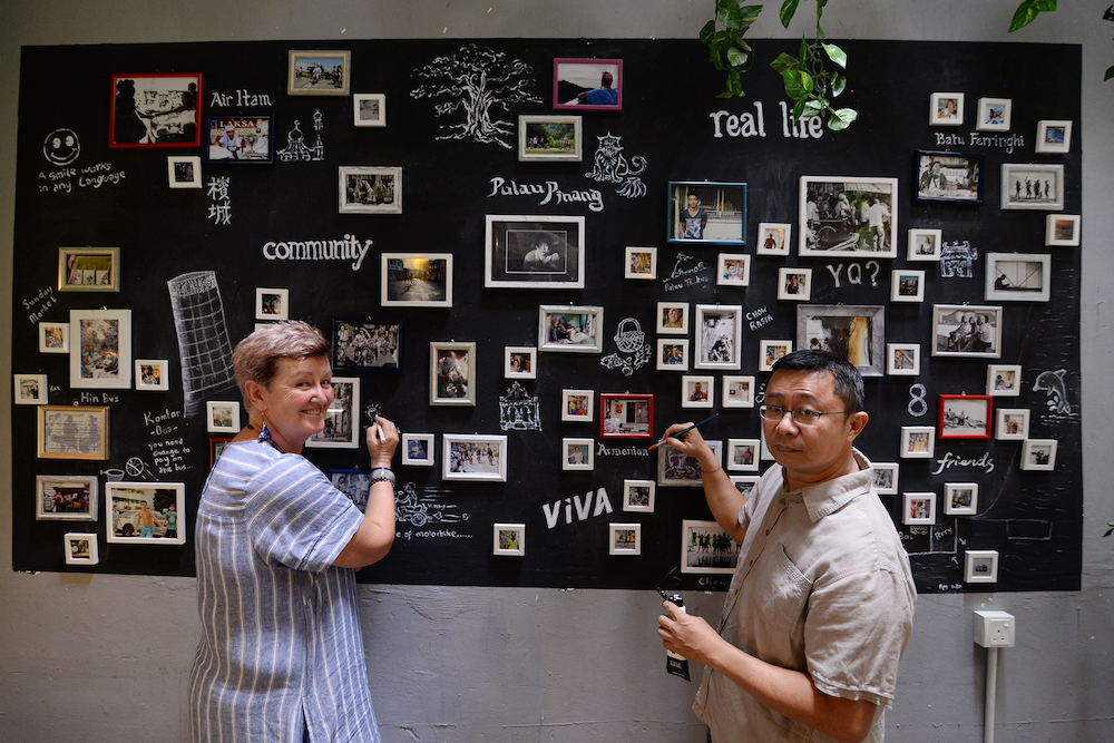 A collaborative art installation by Karyn Leong and Goh Hun Meng (right) which is an ode to the people of Penang.