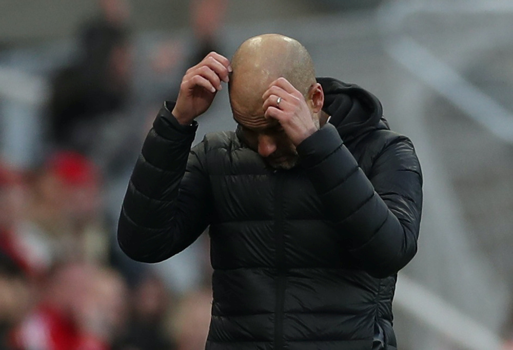 Manchester City manager Pep Guardiola looks dejected after the match against Newcastle United at St Jamesu00e2u20acu2122 Park in Newcastle, November 30, 2019. u00e2u20acu201d Reuters picnn