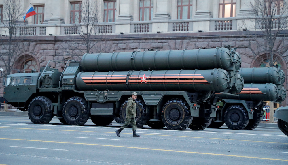 A Russian serviceman walks past S-400 missile air defence systems in Tverskaya Street before a rehearsal for the Victory Day parade in central Moscow, Russia April 29, 2019. u00e2u20acu201d Reuters pic