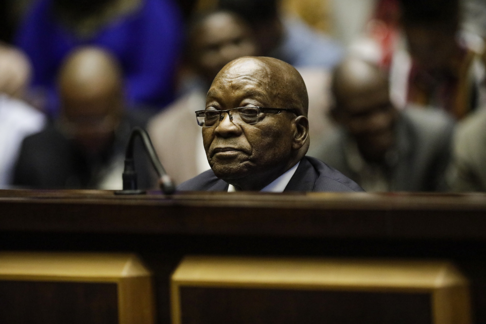 In this file photo taken October 15, 2019 South Africau00e2u20acu2122s embattled former president Jacob Zuma appears in the Pietermaritzburg High Court on corruption charges. u00e2u20acu201d AFP