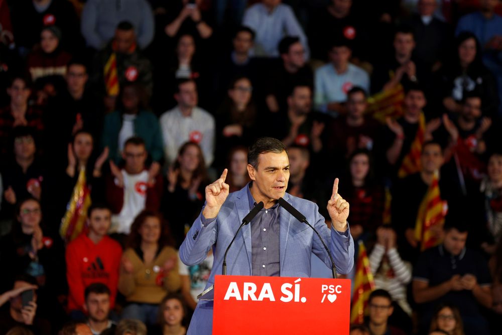 Spanish acting Prime Minister and Socialist Workersu00e2u20acu2122 Party (PSOE) leader Pedro Sanchez reacts during a campaign closing rally ahead of general election, in Barcelona, Spain November 8, 2019. u00e2u20acu201d Reuters pic