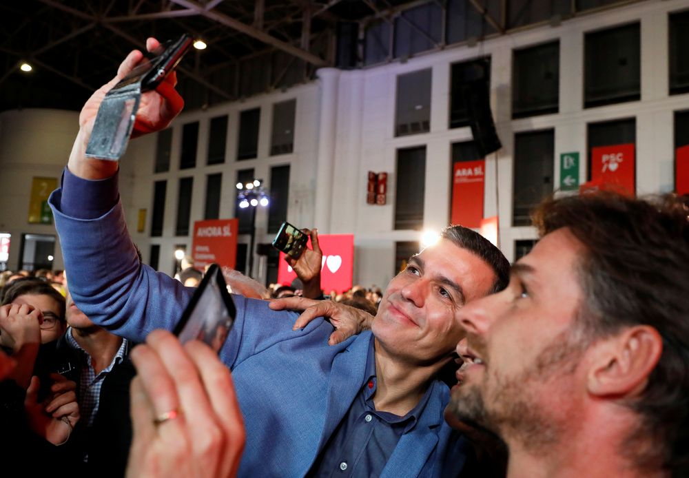 Spanish acting Prime Minister and Socialist Workersu00e2u20acu2122 Party (PSOE) leader Pedro Sanchez takes a selfie with a supporter during a campaign closing rally ahead of general election, in Barcelona, Spain November 8, 2019. u00e2u20acu201d Reuters pic