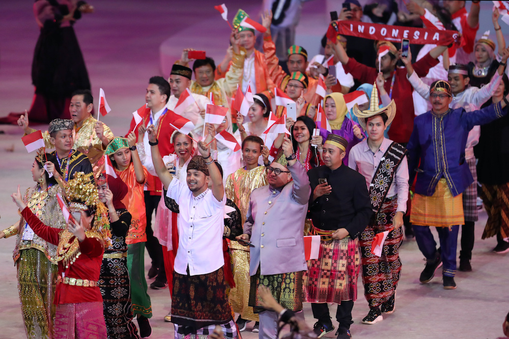 Indonesia athletes during the opening ceremony at the Southeast Asian Games at the Philippine Arena, Bocaue, Philippines, November 30, 2019. u00e2u20acu201d Reuters picnn