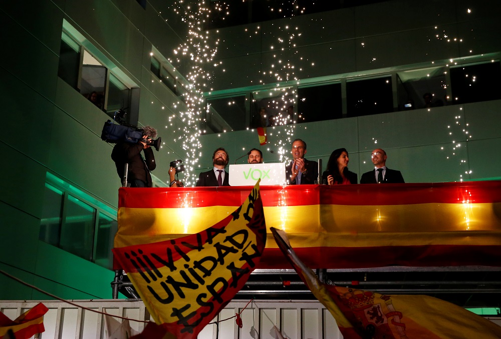 Spainu00e2u20acu2122s far-right party VOX candidate Santiago Abascal reacts during Spainu00e2u20acu2122s general election at the party headquarters in Madrid, Spain November 10, 2019. u00e2u20acu201d Reuters pic  