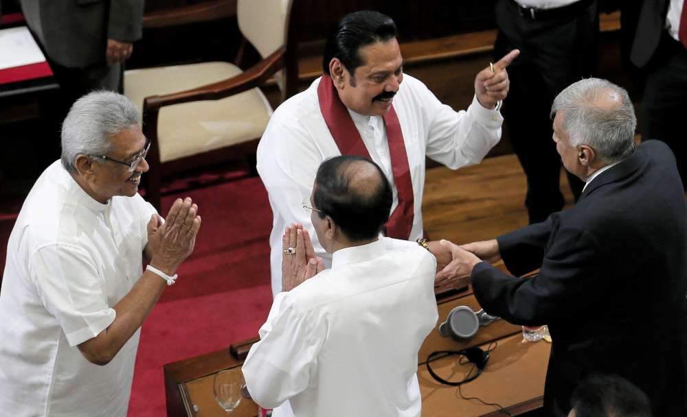 Sri Lankau00e2u20acu2122s President Gotabaya Rajapaksa and his brother and former leader Mahinda Rajapaksa during the swearing in ceremony in Colombo, Sri Lanka November 21, 2019. u00e2u20acu201d Reuters pic 