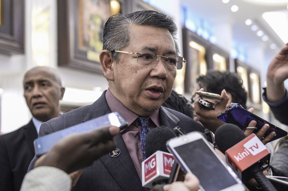 Agriculture and Agro-Based Industry Minister Datuk Salahuddin Ayub speaks to reporters at Parliament November 5, 2019. u00e2u20acu201d Picture by Miera Zulyana