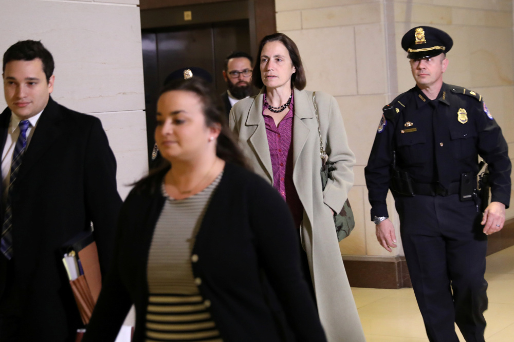 Fiona Hill, former senior director for European and Russian affairs on the National Security Council, arrives to testify in the impeachment inquiry into President Trump on Capitol Hill in Washington, US, November 4, 2019. u00e2u20acu201d Reuters pic 