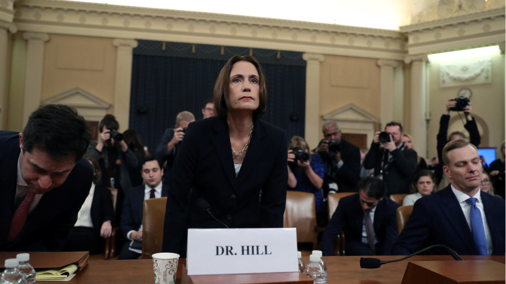 Fiona Hill takes her seat before she and David Holmes testify to a House Intelligence Committee hearing as part of the impeachment inquiry into President Donald Trump on Capitol Hill in Washington, November 21, 2019. u00e2u20acu201d Reuters pic 