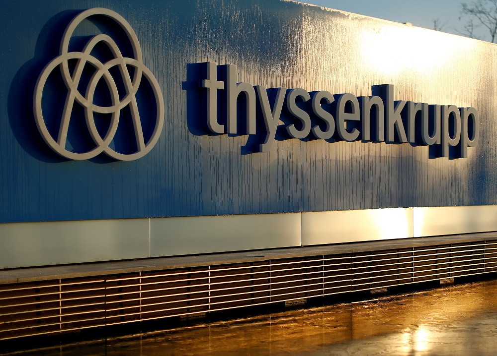 A logo of Thyssenkrupp AG is pictured at the companyu00e2u20acu2122s headquarters in Essen, Germany November 21, 2018. u00e2u20acu201d Reuters pic            