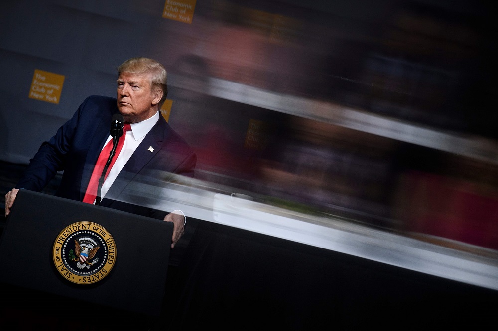US President Donald Trump pauses while speaking at the Economic Club of New York at the New York Hilton Midtown in New York November 12, 2019. u00e2u20acu201d AFP pic  
