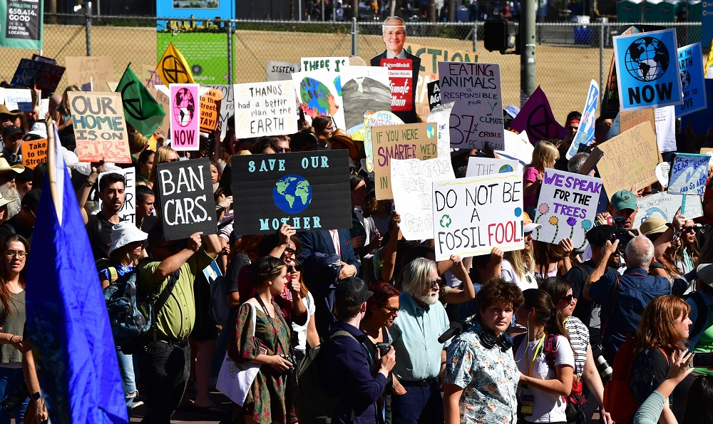 Activists march through downtown Los Angeles in a climate change rally  where teenage Swedish activist Greta Thunberg addressed the crowd in Los Angeles, California November 1, 2019. u00e2u20acu201d AFP pic  