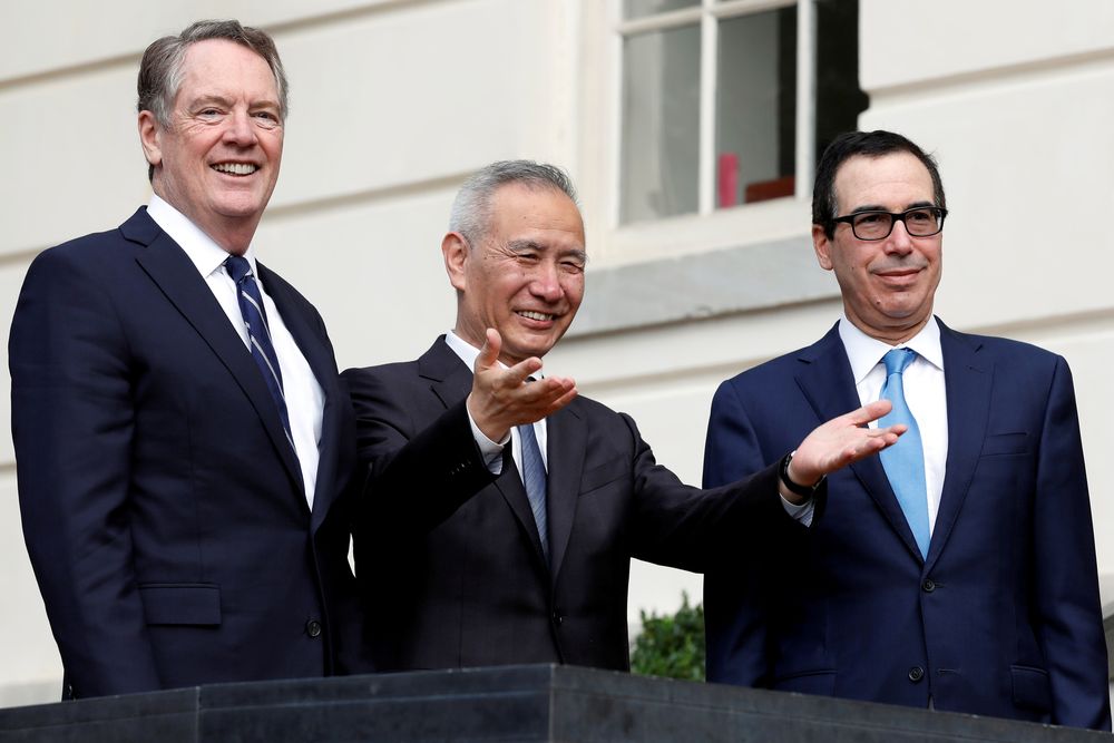 File picture shows Chinau00e2u20acu2122s Vice Premier Liu He gesturing between US Trade Representative Robert Lighthizer (left) and Treasury Secretary Steve Mnuchin before the two countriesu00e2u20acu2122 trade negotiations in Washington, October 10, 2019. u00e2u20acu201d Reuters pic