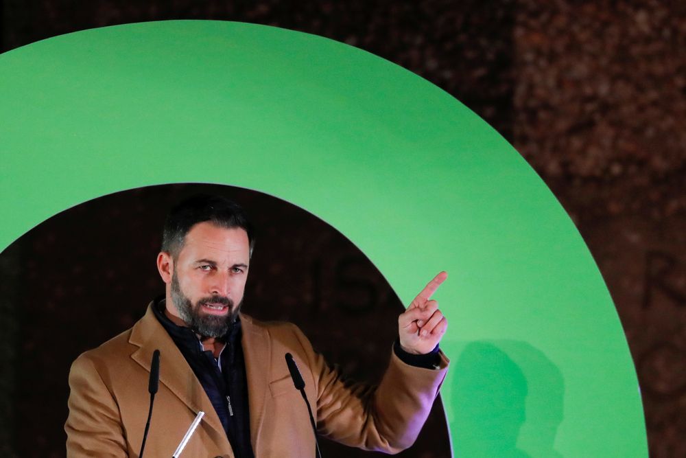 Santiago Abascal, leader of Spainu00e2u20acu2122s far-right party VOX, gestures during a campaign closing rally ahead of the general election, at Colon square in Madrid, Spain November 8, 2019. u00e2u20acu201d Reuters pic