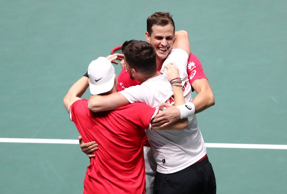 Canada's Denis Shapovalov and Vasek Pospisil celebrate after winning their doubles match agianst Australia's John Peers and Jordan Thompson in Madrid November 21, 2019. u00e2u20acu2022 Reuters pic