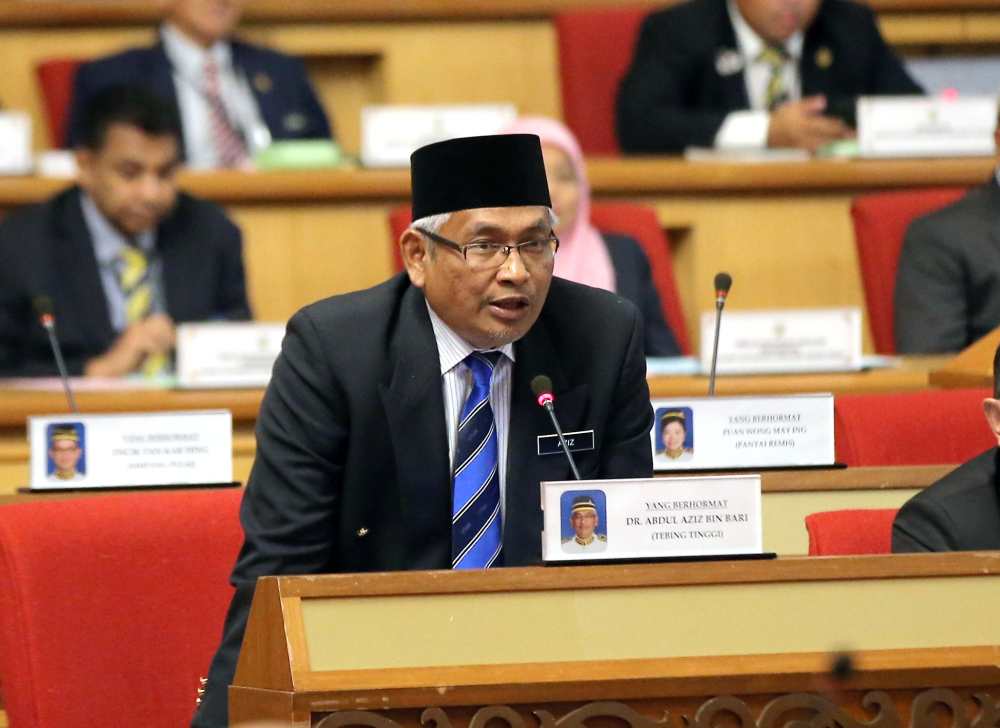 Perak Education Committee Chairman Abdul Aziz Bari speaks during the question-and-answer session at the Perak State Assembly, November 20, 2019. u00e2u20acu2022 Picture by Farhan Najib