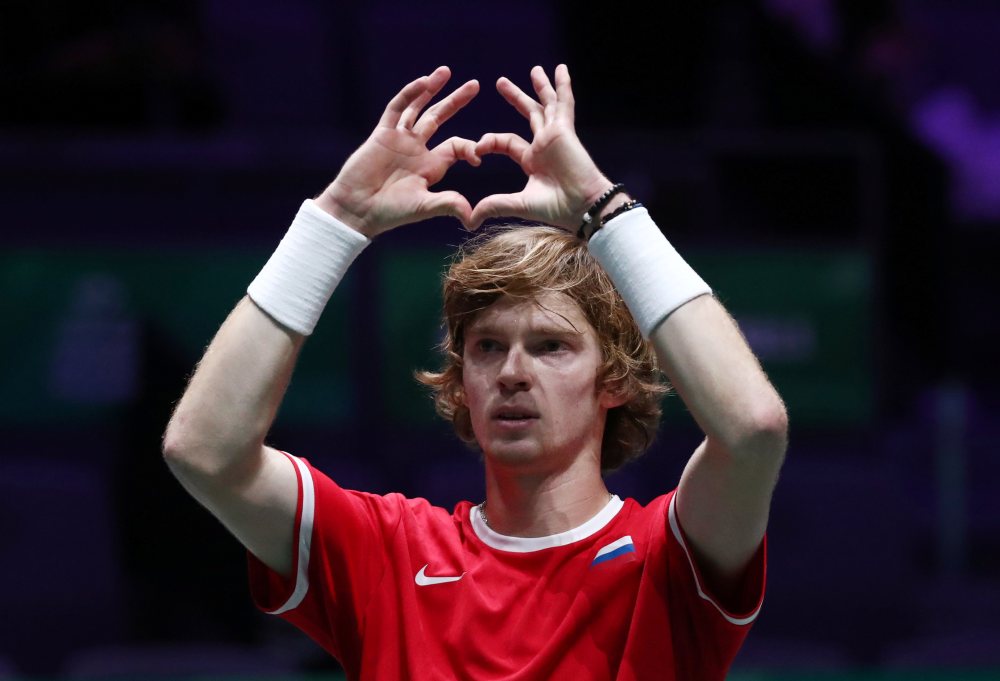 Russia's Andrey Rublev celebrates after winning his group stage match against Croatia's Borna Gojo in Madrid November 18, 2019. u00e2u20acu2022 Reuters pic