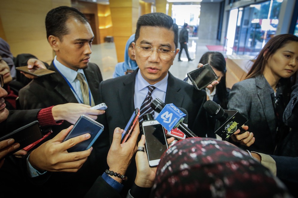 Economic Affairs Minister, Datuk Seri Azmin Ali, speaks to reporters in the lobby of Parliament November 19, 2019. u00e2u20acu201d Picture by Hari Anggara