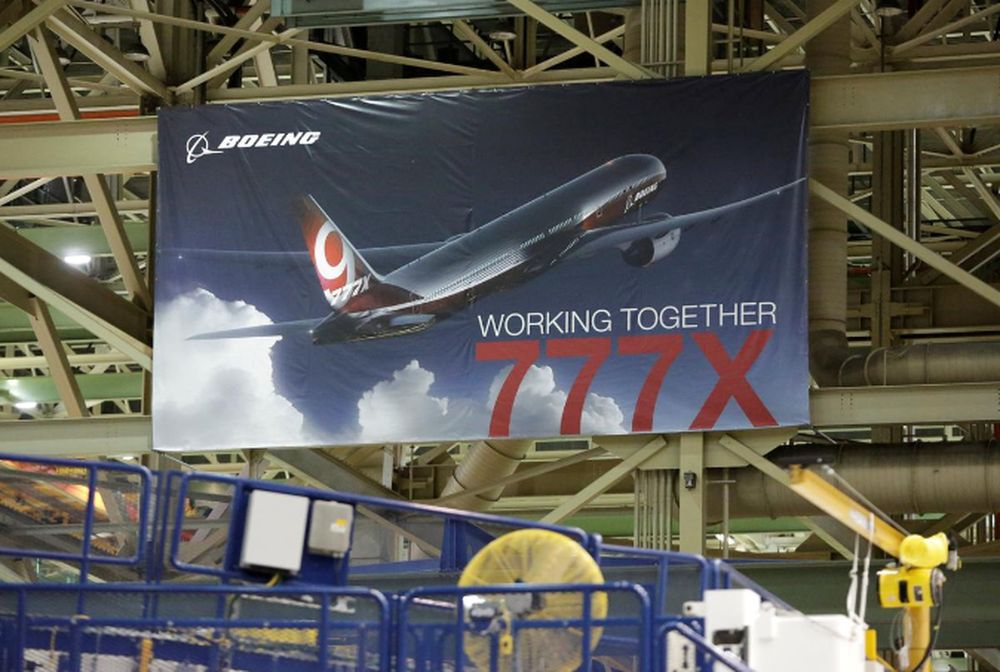A 777X banner is pictured above the 777 Wing Horizontal Build Line at Boeing's production facility in Everett, Washington, US, June 1, 2017. u00e2u20acu201d Reuters pic