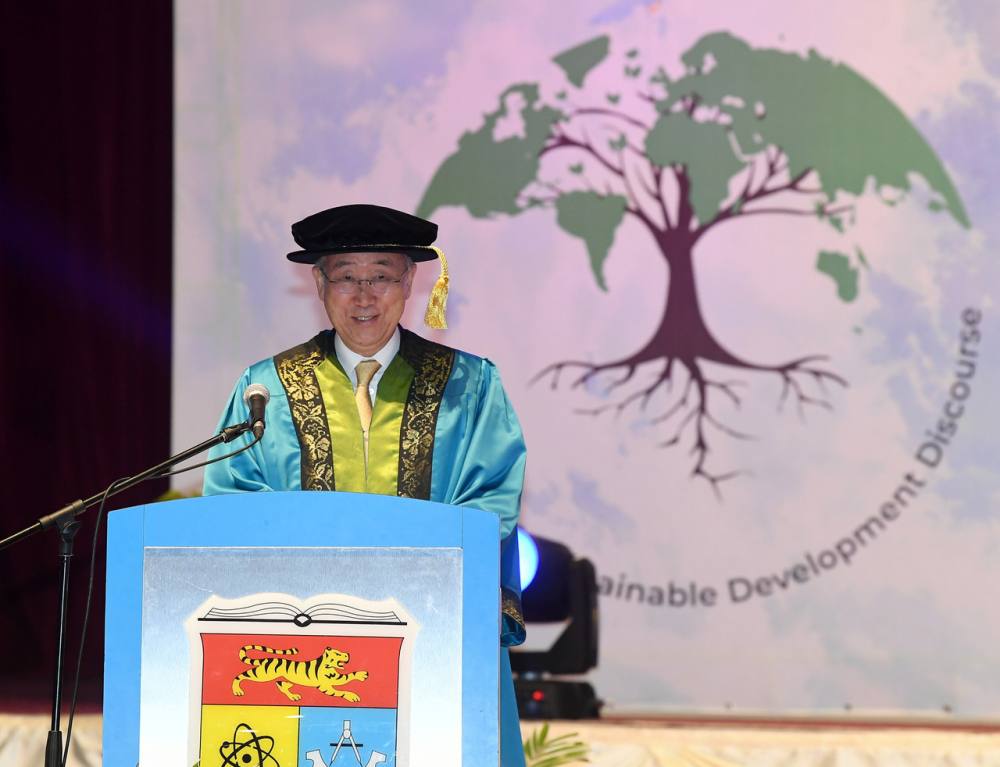 Former United Nations Secretary-General Ban Ki-Moon received the honorary doctorate from UKM in a ceremony held in conjunction with its 47th Convocation today. u00e2u20acu2022 Bernama pic