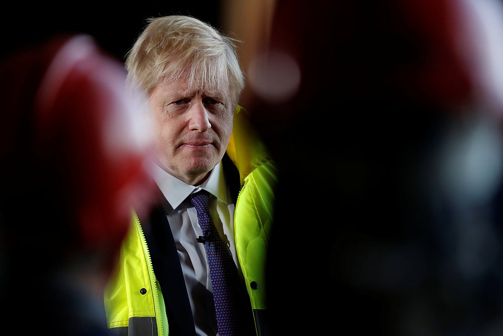 Britain's Prime Minister Boris Johnson speaks to workers during a visit to Wilton Engineering Servicesin Middlesbrough November 20, 2019. u00e2u20acu201d Frank Augstein/Pool pic via Reuters