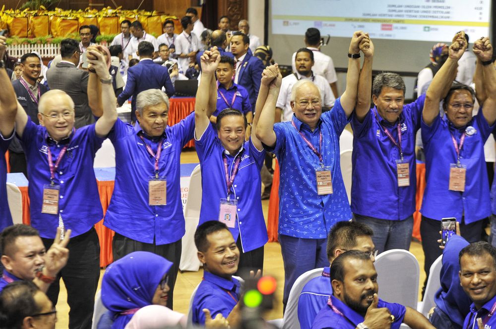 Barisan Nasional’s (BN) Datuk Seri Wee Jeck Seng together with BN leaders are pictured after he was announced as winner of the Tanjung Piai parliamentary by-election, at Dewan Jubli Intan Pontian, November 16, 2019 — Picture by Shafwan Zaidon
