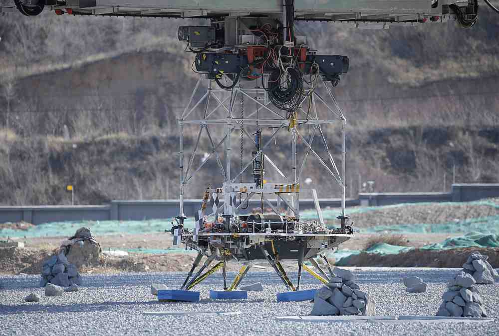 A lander for China's Mars mission is seen before a hovering-and-obstacle avoidance test at a test facility in Huailai, Hebei province November 14, 2019.  u00e2u20acu201d Reuters pic