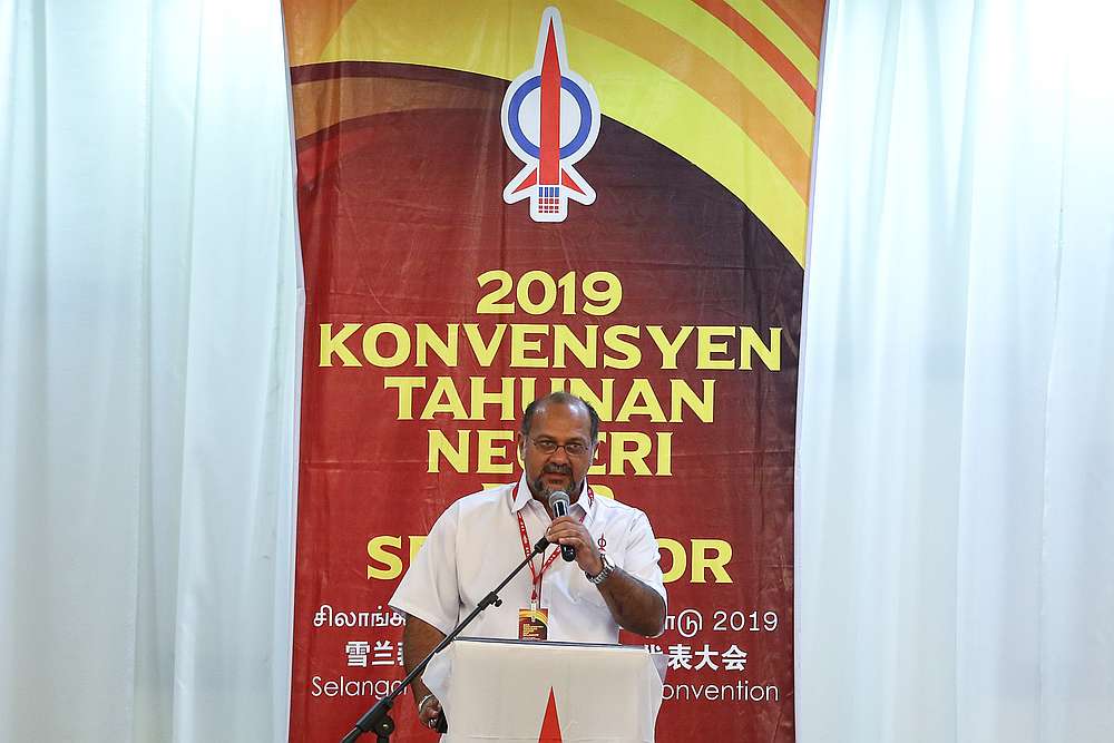 Selangor DAP chairman Gobind SIngh Deo speaks during the 2019 Selangor DAP Convention at the Dewan Civic MBPJ, Petaling Jaya November 10, 2019. u00e2u20acu201d Picture by Yusof Mat Isa