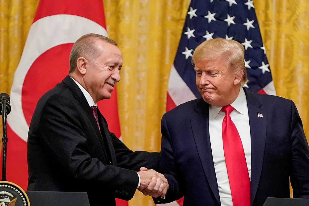 US President Donald Trump greets Turkey's President Tayyip Erdogan during a joint news conference at the White House in Washington November 13, 2019. u00e2u20acu201d Reuters pic