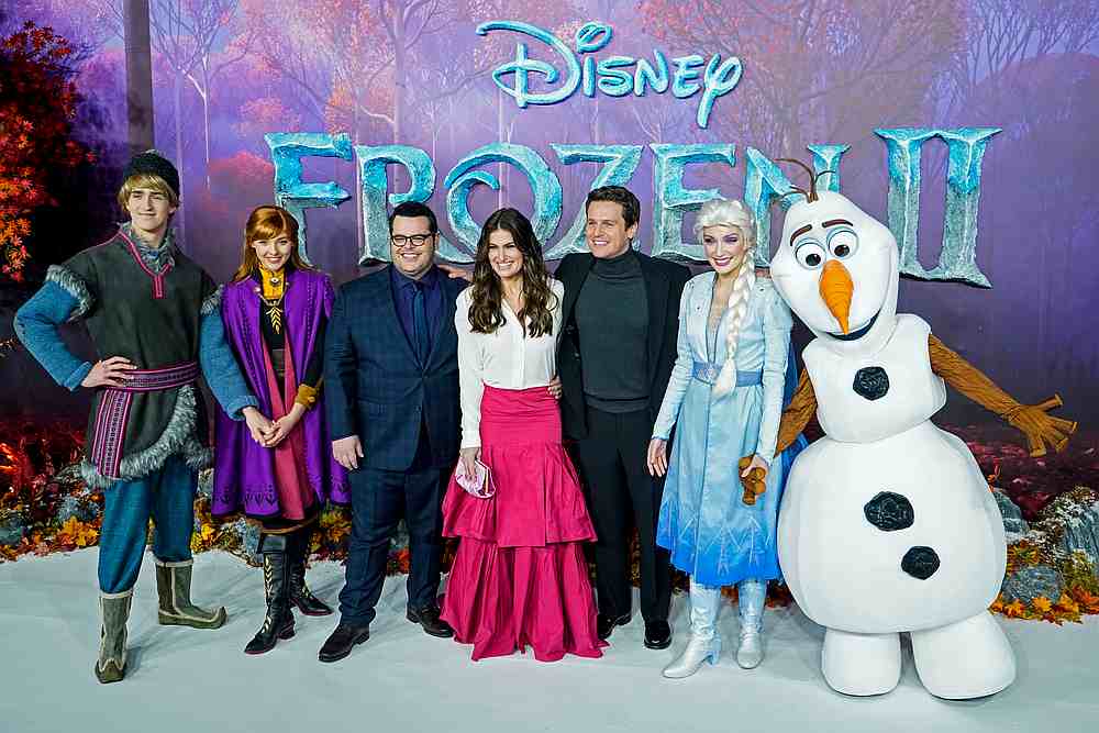 Josh Gad (3rd left), Idina Menzel (centre) and Jonathan Groff (3rd right) with people dressed as characters from 'Frozen 2' at its European premiere, November 17, 2019. u00e2u20acu201d AFP pic