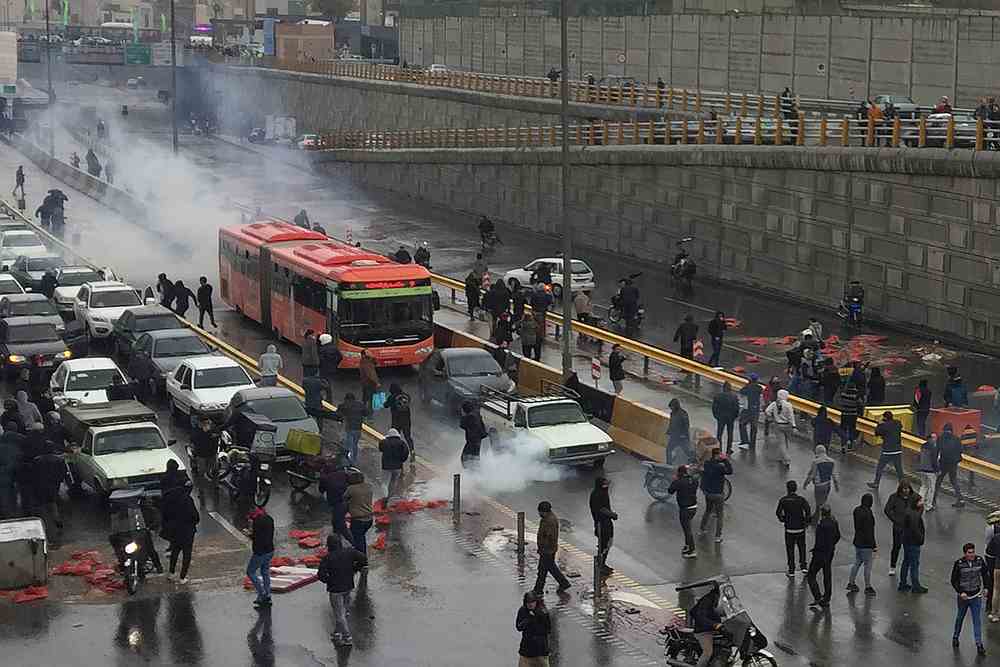 People protest against increased gas price, on a highway in Tehran, Iran November 16, 2019. u00e2u20acu201d Nazanin Tabatabaee/West Asia News Agency pic via Reuters